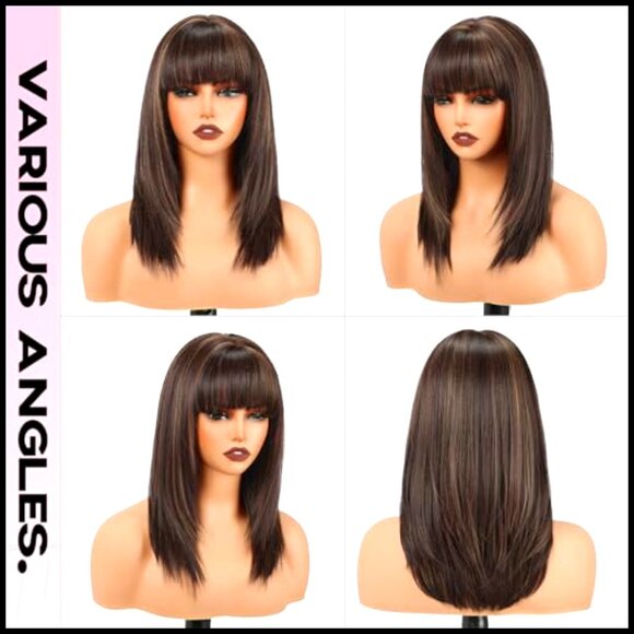 Heat Resistant Synthetic Wig Layered Straight Shoulder Length Natural Looking